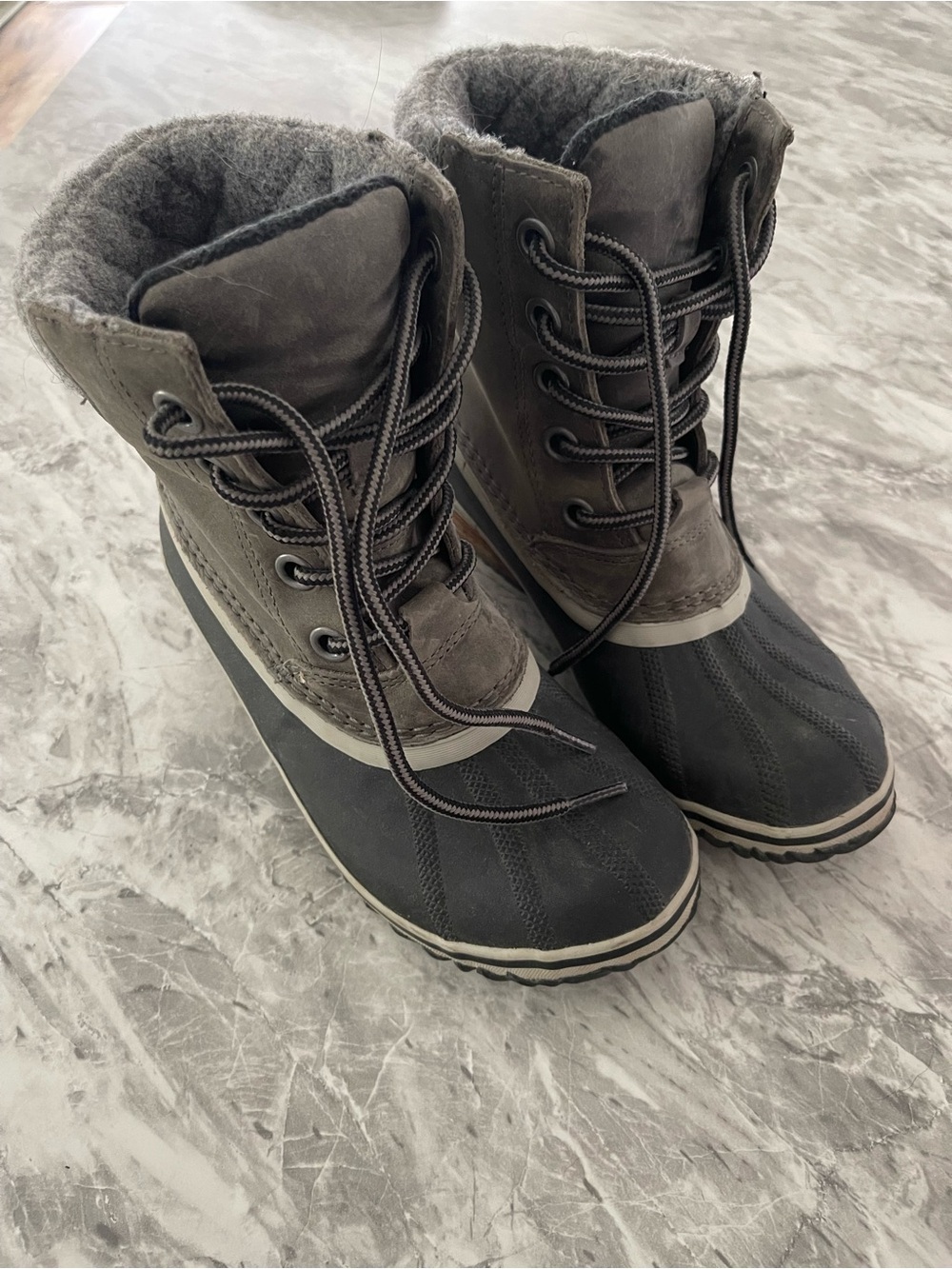 SOREL Women’s Grey Winter Duck Boots with Faux Fur Lining